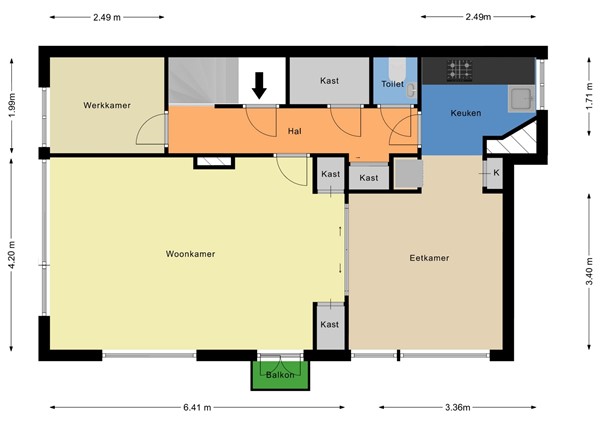 Floorplan - Nobelstraat 59B01, 3039 SH Rotterdam